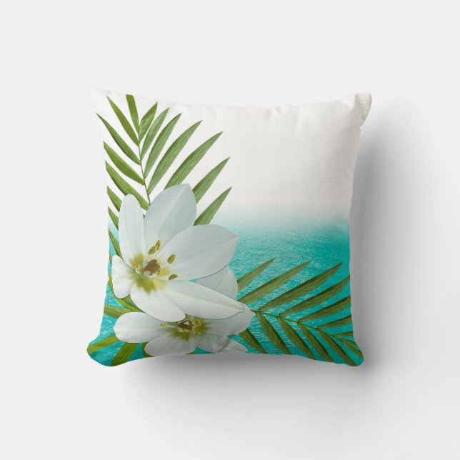 Aloha Beach Tropical Flowers Throw Pillow (Front)