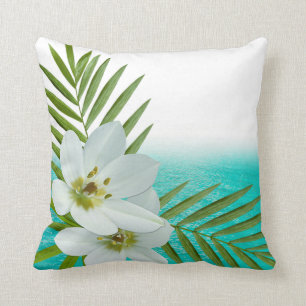 Aloha Beach Tropical Flowers Throw Pillow