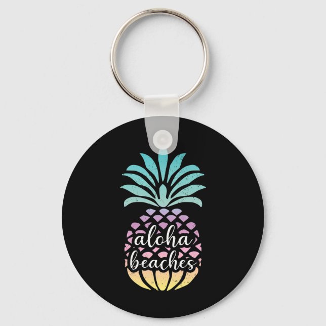 Aloha Beaches Hawaii Hawaiian Pineapple Cute Beach Keychain (Front)