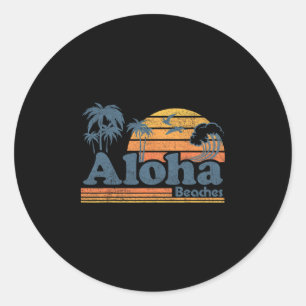 Aloha Beaches Hawaii Vintage Beach Surfing Retro H Classic Round Sticker