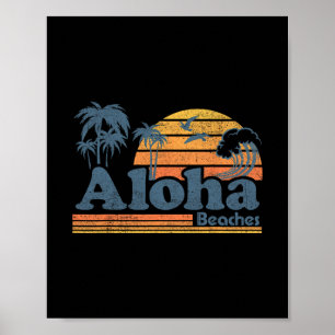 Aloha Beaches Hawaii Vintage Beach Surfing Retro H Poster