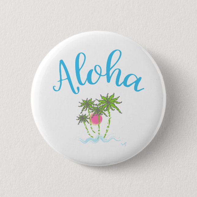 Aloha Beaches Hawaiian Style Summer 2 Inch Round Button (Front)