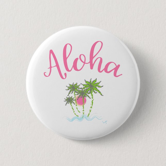 Aloha Beaches Hawaiian Style Summera 2 Inch Round Button (Front)