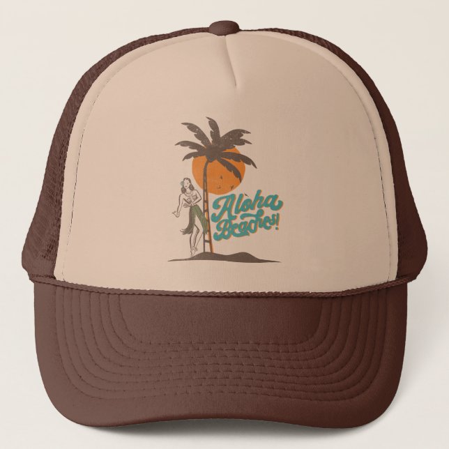 Aloha Beaches Hula Girl Hawaii Hawaiian Retro   Trucker Hat (Front)