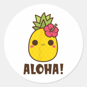 Aloha Beaches Kawaii Cute Pineapple Hawaii Hawaiia Classic Round Sticker
