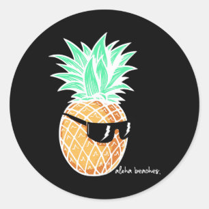 Aloha Beaches Pineapple Summer Beach Tropical Vaca Classic Round Sticker
