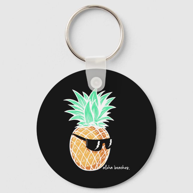 Aloha Beaches Pineapple Summer Beach Tropical Vaca Keychain (Front)