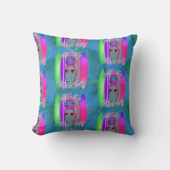 Aloha Beaches Summer Surf Pineapple Throw Pillow (Front)