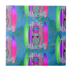 Aloha Beaches Summer Surf Pineapple Tile