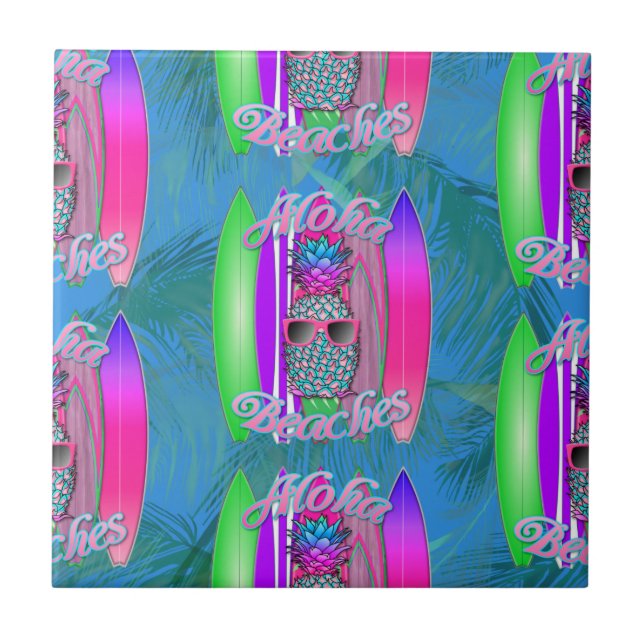 Aloha Beaches Summer Surf Pineapple Tile (Front)