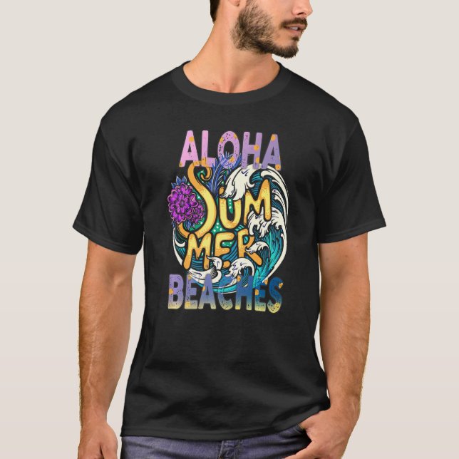 Aloha Beaches Tropical Hawaiian Summer Island Vaca T-Shirt (Front)