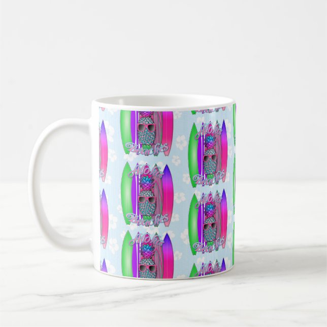 Aloha Beaches Tropical Surf Pineapple Coffee Mug (Left)