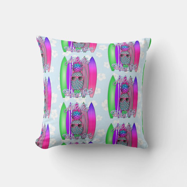Aloha Beaches Tropical Surf Pineapple Throw Pillow (Front)