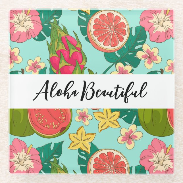 "Aloha Beautiful" Glass Coaster (Front)
