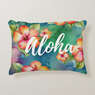 Aloha beautiful hibiscus flower pattern Hawaii Accent Pillow