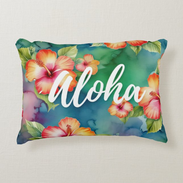 Aloha beautiful hibiscus flower pattern Hawaii Accent Pillow (Front)