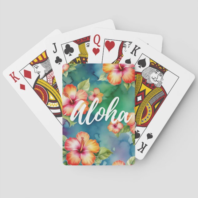 Aloha beautiful hibiscus flower pattern Hawaii Playing Cards (Back)