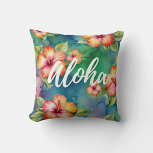 Aloha beautiful hibiscus flower pattern Hawaii  Throw Pillow