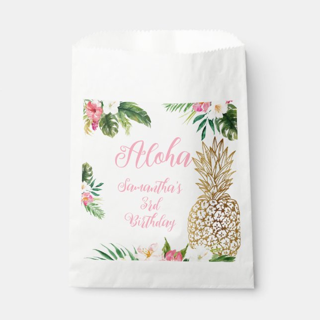 Aloha Birthday Luau Hawaiian Gold Pineapple Favour Bag (Front)