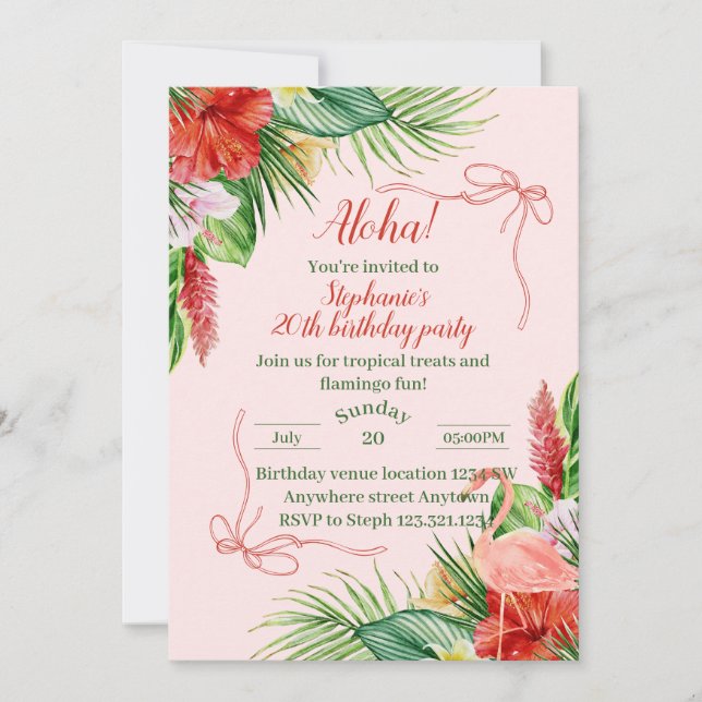 Aloha Birthday Party Invite - Cute Tropical Invite (Front)