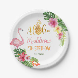 Aloha Birthday Pineapple Tropical Floral Flamingo Paper Plate