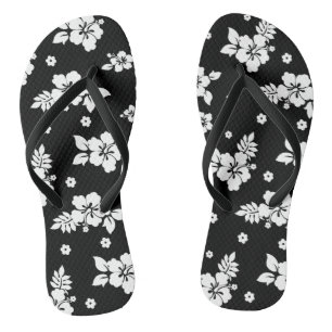 Aloha Black Classic Hawaiian Seamless Pattern  Flip Flops