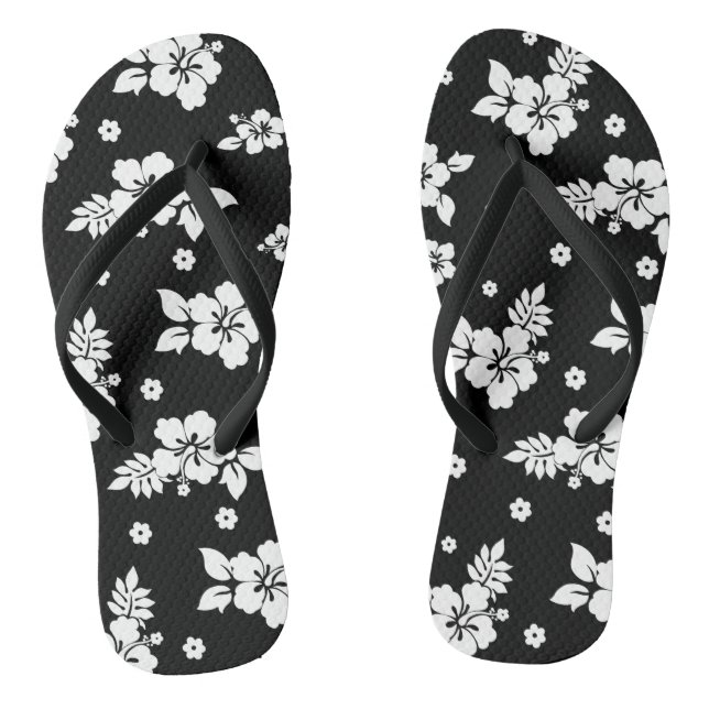 Aloha Black Classic Hawaiian Seamless Pattern  Flip Flops (Footbed)