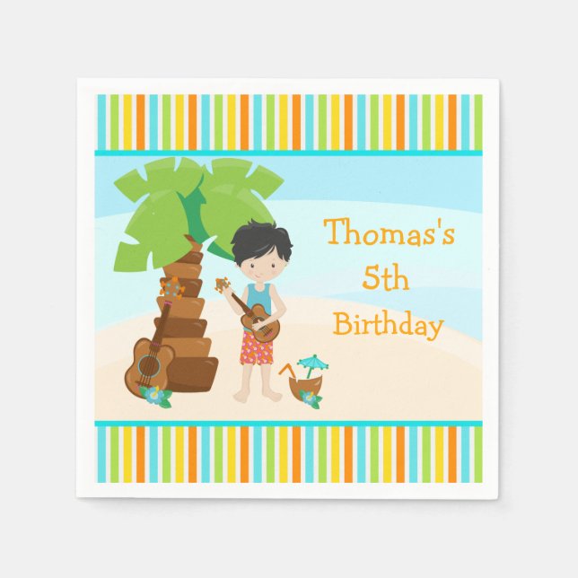 Aloha Black Hair Boy Party Napkin (Front)