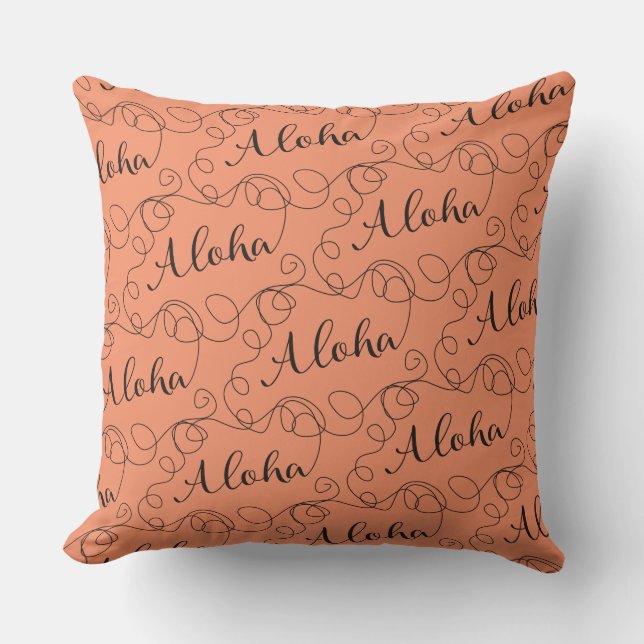 ALOHA black seamless pattern with LINES Throw Pillow (Front)