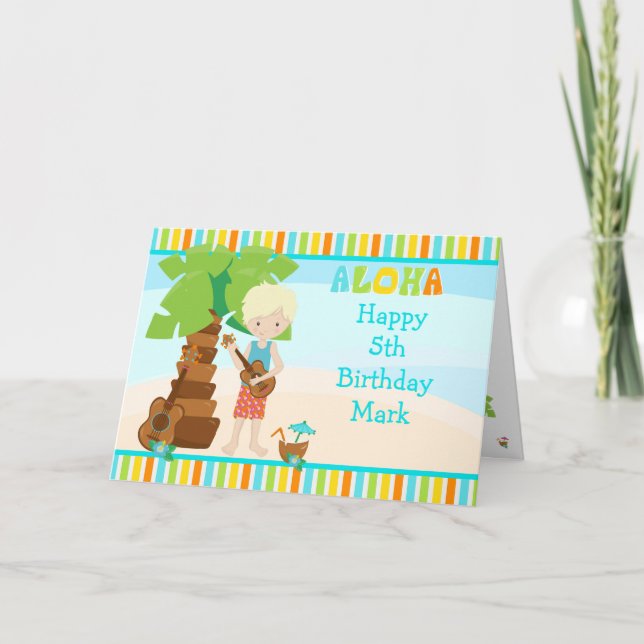 Aloha Blonde Hair Boy Birthday Card (Front)
