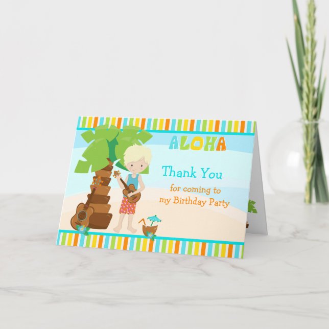 Aloha Blonde Hair Boy Thank You Card (Front)