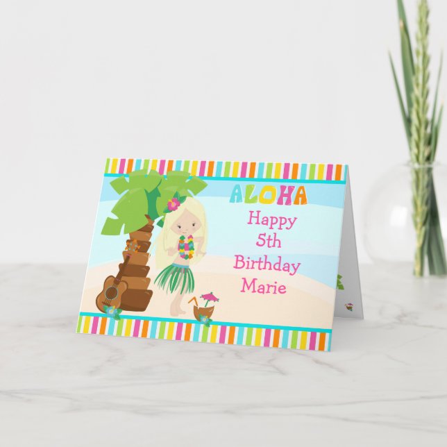 Aloha Blonde Hair Girl  Card (Front)