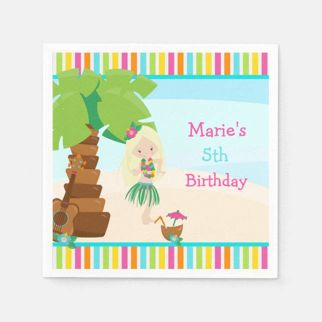 Aloha Blonde Hair Girl Party Napkin (Front)