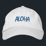 ALOHA Blue and White Embroidered Hat<br><div class="desc">ALOHA Blue and White Embroidered cotton hat. Makes a wonderful gift for anybody who loves Hawaii! If you would prefer to have your personal text then simply select "Personalize this template" details button to enter your choice of custom text. Embroidery is also customizable to other colour choices by selecting the...</div>