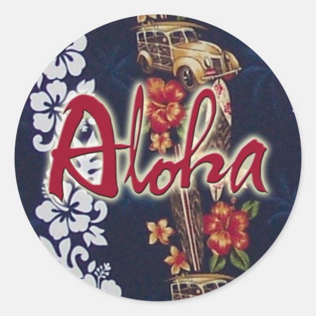 Aloha Blue Hawaiian Print Sticker (Front)