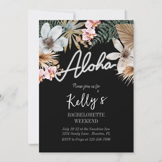 Aloha Boho Tropical Botanical Bachelorette Weekend Invitation (Front)