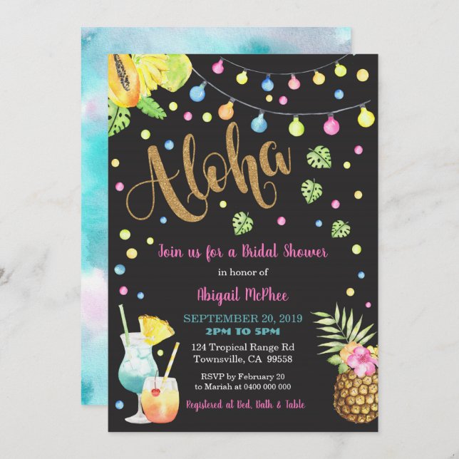 Aloha Bridal Shower Invitation, Hawaiian Luau Invitation (Front/Back)