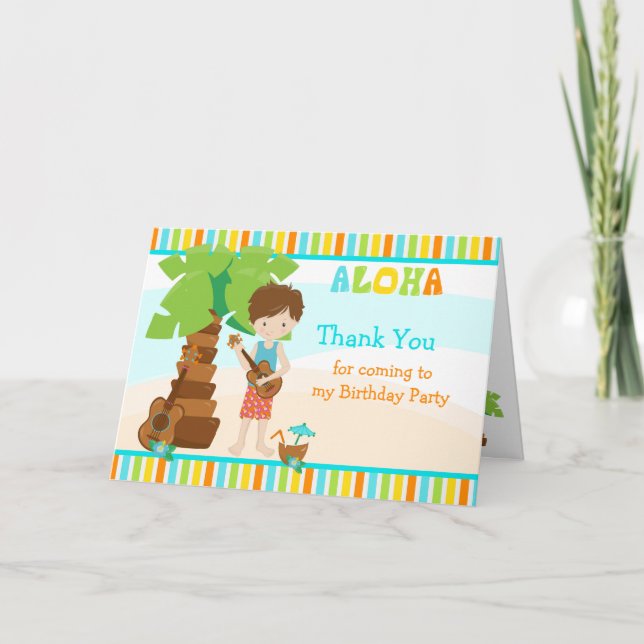 Aloha Brown Hair Boy Carte de remerciements (Devant)