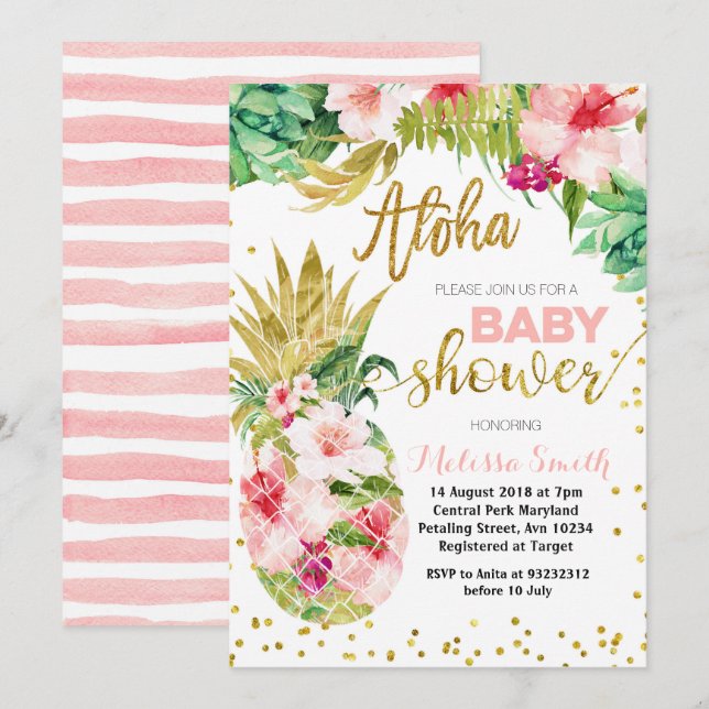 Aloha CACTUS baby shower d'ananas carte d'invitati (Devant / Derrière)