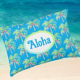 Aloha Caribbean Blue Tropical Palm Tree  Accent Pillow