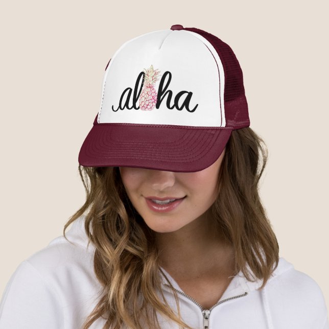 Aloha casquette rose de camionneur d'ananas (En situation)