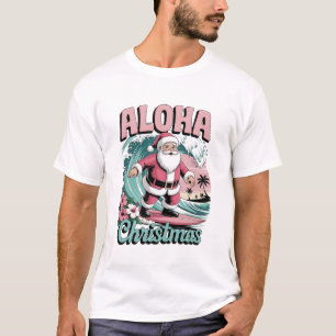 Aloha Christmas Hawaii Santa Surfing Tropical  T-Shirt