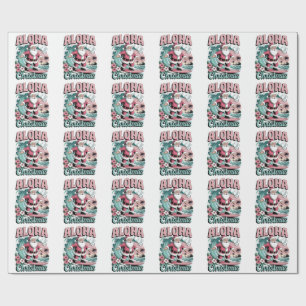 Aloha Christmas Hawaii Santa Surfing Tropical  Wrapping Paper