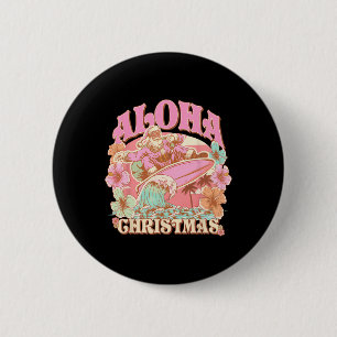 Aloha Christmas Santa Claus Surfing Hawaiian Mele 2 Inch Round Button