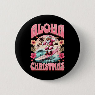Aloha Christmas Santa Claus Surfing Hawaiian Mele 2 Inch Round Button