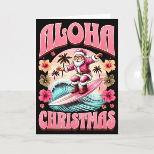 Aloha Christmas Santa Claus Surfing Hawaiian Mele  Card