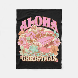 Aloha Christmas Santa Claus Surfing Hawaiian Mele Fleece Blanket