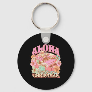 Aloha Christmas Santa Claus Surfing Hawaiian Mele Keychain