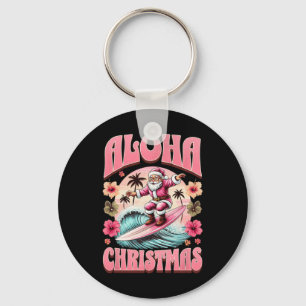 Aloha Christmas Santa Claus Surfing Hawaiian Mele Keychain