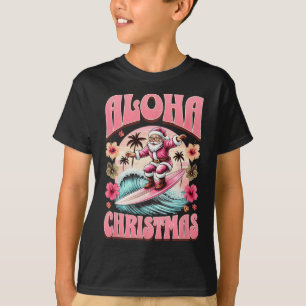 Aloha Christmas Santa Claus Surfing Hawaiian Mele  T-Shirt